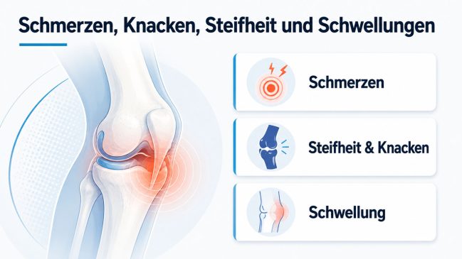 Infografik zu Schmerzen, Knacken, Steifheit und Schwellungen am Kniegelenk