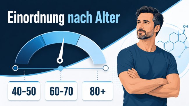 Infografik zur Einordnung von Testosteronwerten nach Alter