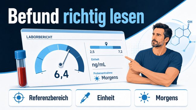 Infografik zur Bewertung eines Testosteronwerts im Laborbefund