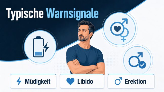 Infografik zu Müdigkeit, Libido und Erektionsfunktion bei Männern