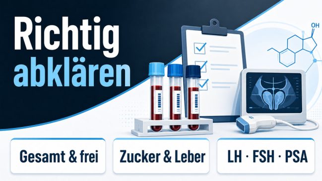 Infografik zu Blutwerten und Untersuchungen bei Testosteronbeschwerden