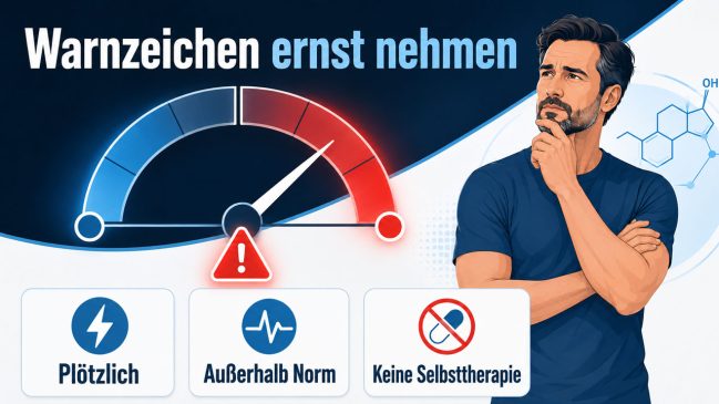 Infografik zu Warnzeichen bei hohen oder niedrigen Testosteronwerten