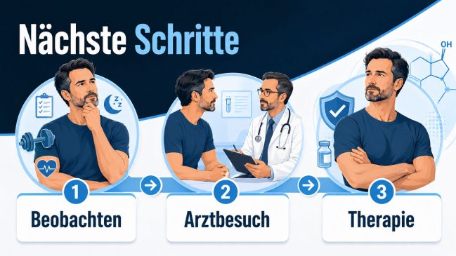 Infografik zu nächsten Schritten bei auffälligem Testosteronwert
